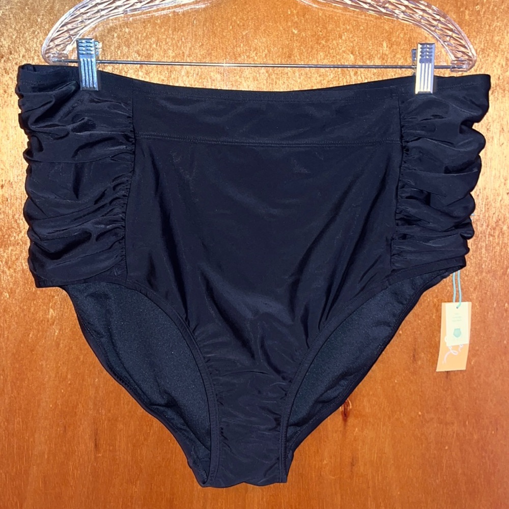 NWT Black Swim Bottoms With Ruching on Sides